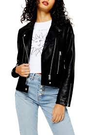 Topshop Teddy Faux Leather Biker Jacket Regular Petite Nordstrom Faux Leather Biker Jacket Leather Jacket Leather Jackets Women