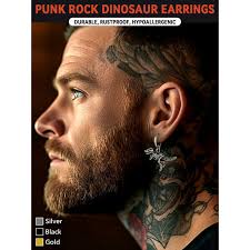 FaithHeart Dinosaur Hoop Earrings for Men Stainless Steel Gothic T-Rex Drop  Dangle Earrings Punk Skull Bones Ear Jewelry Gift for Boyfriend Husband  Valentine's Day