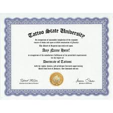 Tattoo Tattooing Body Art Degree Custom Gag Diploma Doctorate Certificate Funny Customized Joke Gift No Joke Gifts Funny Certificates Certificate Templates