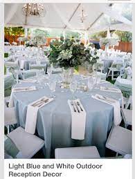 Light Blue And White Reception Centerpieces Of Baby S Breath And Eucalyptus Blue Wedding Decorations Blue Themed Wedding Wedding Colors Blue