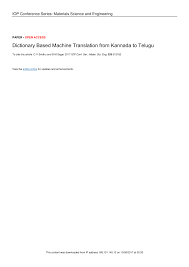 The 68 chapters have now been completed with the october 18th 2013 issue of kasarabada.org ! Pdf Dictionary Based Machine Translation From Kannada To Telugu
