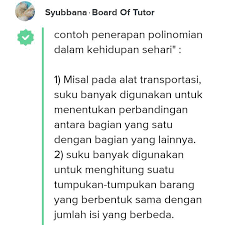 Suku banyak f x dibagi oleh 2x 1 dan 3x 2 berturut turut bersisa 2 dan 6. Apa Manfaat Polinomial Suku Banyak Dalam Kehidupan Sehari Hari Brainly Co Id