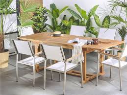 Extending the table is easy as the table slides open each side to enable an extra panel to be fitted. Extending Acacia Wood Garden Dining Table 160 220 X 90 Cm Java Beliani Co Uk