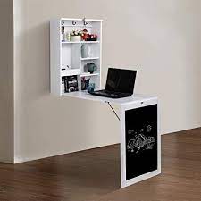 Open the door, and get down to business. Amazon Com Jaxpety Wall Mounted Space Saving Desk Fold Out Computer Laptop Desk With Storage Bookcase Chalkboard Convertible Writing Desk For Home Office White Black Kitchen Dining