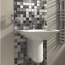 Use glass, stone, tiles, and other materials to create works of art on the bathroom walls or floors. Wickes Black Silver Leaf Glass Mosaic Tile 300 X 300mm Wickes Co Uk
