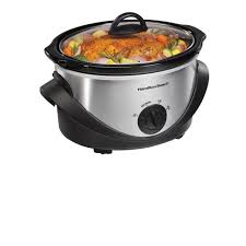 If unfrozen, cooking for 4 hours on high is suggested. Hamilton Beach 4 Qt Black Chrome Slow Cooker With Temperature Settings And Glass Lid 33141 The Home Depot