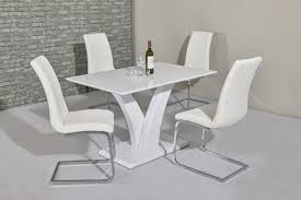 Table, bench and 4 upholstered chairs. White High Gloss Dining Table 4 Seater Set Homegenies