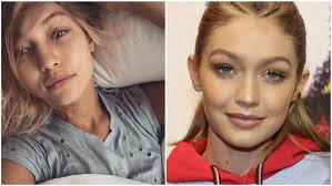 She was blonder here, and wasn't brushing out her curling iron waves at this point—but even those styling choices can't take away from her natural gorgeousness. Gigi Hadid Celebrity Makeup Week