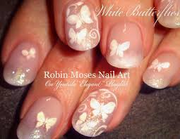 Butterfly Nails Easy White Butterflies Diamond Glitter Nail Art Design Tutorial Butterfly Nail Art Butterfly Nail Designs Butterfly Nail