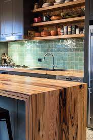 Our Recycled Messmate Was Used For The Floating Shelves Benchtop With Sink Cutout And The Double Waterfall Isl Timber Kitchen Kitchen Design Kitchen Benchtops