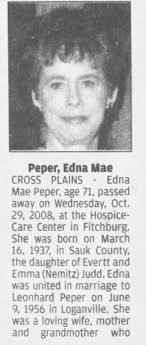 Edna mae Peper obit, Pt. 1