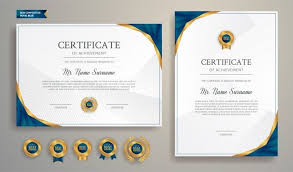 Blue And Gold Certificate Of Appreciation Border Template With Luxury Badges And Modern Line Pattern For Award Business And Education Needs Certificate Design Template Certificate Of Achievement Template Certificate Design