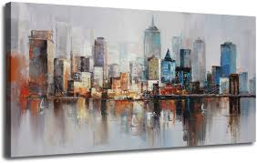 It invites the viewer to travel the city with the artist's imagination. Amazon Com Canvas Wall Art Prints Modern Abstract Cityscape Brooklyn Bridge Painting Stretched And Framed Modern Colorful New York Skyline Buildings Picture For Home Office Decor 40 X20 Original Design Everything Else