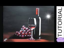 Beginner Easy Black And Red Paintings How To Paint Glass Of Red Wine A Bottle Red Grapes Step By Step Painting Tutorial Beginners Youtube Painting Tutorial Wine Painting Step By Step Painting