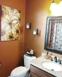 Our Bathroom Redo Burnt Orange Walls And Bronze Accents Orange Bathrooms Bathroom Color Schemes Bathroom Color