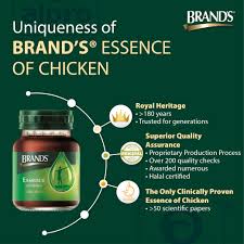 Brand's chicken essence contains 99.68% essence of chicken and 0.32% caramel. Brands Chicken Essence 70g X 6s Alpro Pharmacy