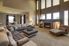 Widhalm Custom Homes Omaha Woodland Model Living Room Family Room Fire Place Large Modern Sectional Sofa Couch Chaise Lounge Living Room Floor Plans Family Room