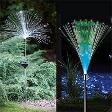 Waterproof Solar Led Lights Solar Fiber Optic Fountain Light Stake Set Of 2 Lawn Lights Garden Stakes Garden Fountains