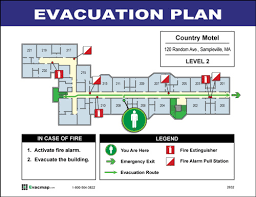 A fire exit can be also called a fire escape and it is another special kind of emergency exit, which is usually mounted to the outside of a building. Evacdisplays Hotel And Motel Building Evacuation Maps And Room Signs