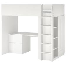 Letto singolo a soppalco ikea in legno massiccio (pino) trattato con vernice acrilica trasparente misure letto con base in doghe 100 x 200 cm armadio/guardaroba a due ante, sempre in legno color pino, collocabile sotto il soppalco misure: Smastad Letto A Soppalco Bianco Con Cornice Con Scrivania Con 3 Cassetti Ikea It