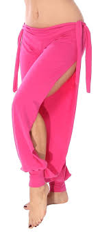 Comfortable Stretch Harem Pants with Slits in Dark Pink