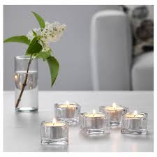 Thick walled vintage clear glass candle holders with bamboo lid for sale. Glasig Clear Glass Tealight Holder Ikea