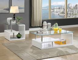 The casual style features a beautiful woodgrain look with complementary matte black, metal legs. Torkel 3pc Coffee End Table Set Cm4056 In White Glass