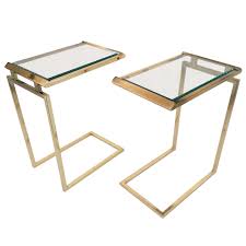 Pair Of Polished Brass And Glass Side Tables Designed By Milo Baughman Glass Side Tables Side Table Design Side Table