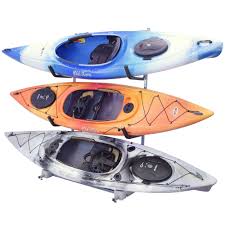 When not in use, the carrier folds down to create more overhead clearance. Malone 3 Kayak Free Standing Storage Rack Outdoorplay