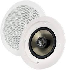 The size of the ceiling speaker depends on your room size, for example: Amazon Com Jbl Sp6cii 2 Way Round 6 5 In Ceiling Speaker With Swivel Mount Tweeter Pair Electronics
