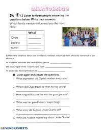 Relazioni E Famiglia Foglio Di Lavoro Interattivo Family Worksheet Comprehension Exercises English As A Second Language Esl