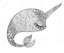 Narwhal christmas coloring pages adult coloring books digi etsy. Narwhal Hand Drawing Coloring For Kids And Adults Antistress Royalty Free Cliparts Vectors And Stock Illustration Image 139024698