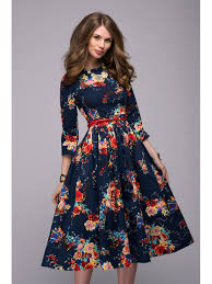 Itcquality Women Casual Knee Length Dress 2018 Long Sleeve Printing Itc1301 Knee Length Dresses Casual Casual Dresses Knee Length Dress