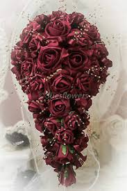 Burgundy, wedding flower arrangements photos. Wedding Flowers Brides Teardrop In Burgundy Maroon And Gold Ebay