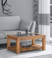 Bolla pop coffee table scale 1:1 base color: Buy Mckenzy Solid Wood Coffee Table With Glass Top In Rustic Teak Finish Woodsworth By Pepperfry Online Contemporary Rectangular Coffee Tables Tables Furniture Pepperfry Product