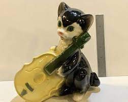 Vintage Copley Royal Cat Et Violon Planteur Chat Noir Et Figurine De Violoncelle Oeil Vert Chat Milieu Du Siecle Usa Pot Anthropomorphic Novelty Lamp Kitsch