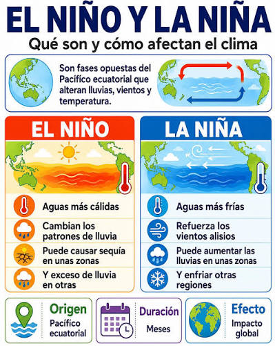 Interés Agronómico - Ing. Valdivia 👨‍🌾🌱 | EL NIÑO Y LA NIÑA: DOS  FENÓMENOS QUE CAMBIAN EL CLIMA 🌎🌊 El Niño y La Niña son fenómenos  climáticos que ocurren en el océano Pacífico... | Instagram