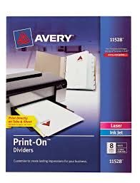 List your desired divider titles from top to bottom for side tab dividers or from left to right for bottom tab dividers. Avery Print On Dividers 8 Tab Set 11528 Avery Com
