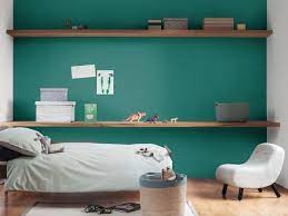 Teal blue feature wall bedroom. Using Dark Teal Paint In Your Home Dulux