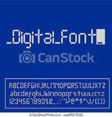 The alarm message will appear and the preselected sound will be played at the set time. Digital Font Alarm Clock Letters Numbers And Letters Set For A Digital Watch And Other Electronic Devices Vector Alphabet Canstock