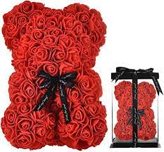 Rose teddy bear fake flowers. Amazon Com Rose Teddy Bear Fully Assembled Rose Bear Over 250 Dozen Artificial Flowers Valentines Day Gift For Mothers Day Anniversary Bridal Showers 10 Inch Clear Gift Box Red Home Kitchen