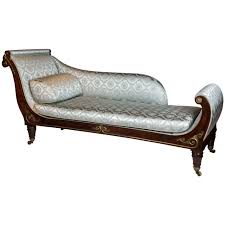 The fantasy chaise lounge is purple and stands on golden gems. Regency Period Rosewood Chaise Lounge Blue Upholstery Style Of George Smith For Sale At 1stdibs