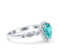 Halo Pear Engagement Ring Simulated Paraiba Tourmaline CZ ...