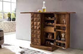 43,03 € uvp 35,89 € inkl. Wohnling Hausbar Sira Massivholz Sheesham Weinbar Ausklappbar Vitrine Landhausstil Barschrank Aufbewahrung Flaschen Glaser