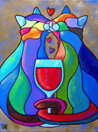 Cats And Wine Print Catbernet Kisses Etsy In 2021 Cat Art Colorful Art Art Painting