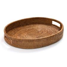 The spaghetti size wicker we weave over our wicker table frames is also thicker and skillfully woven. Caspari Rattan Oval Tray With Handles In Dark Natural 1 Each Caspari