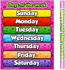 Each chart measures 17 by 22. Amazon Com 17 X 22 School Smarts Laminated Days Of The Week Wall Poster For Preschool Kids Perfect For Back To School Large Durable Display Of Weekday Names For Use In Homeschool Or