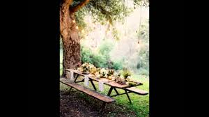 Picnic table by day with a stained top, attractive fire feature by night! On Picnic Wedding Ideas Elegant Table Decorations Best Wedding Tricks