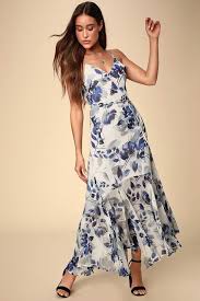 Carlotta Blue And White Floral Print Sleeveless Maxi Dress Floral Print Maxi Dress Dresses Blue Cocktail Dress