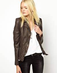Muubaa Lyra Biker Jacket In Lamb Leather In Gray Lyst